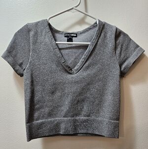 Fashion Nova Charcoal Ribbed V-Neck Crop Top